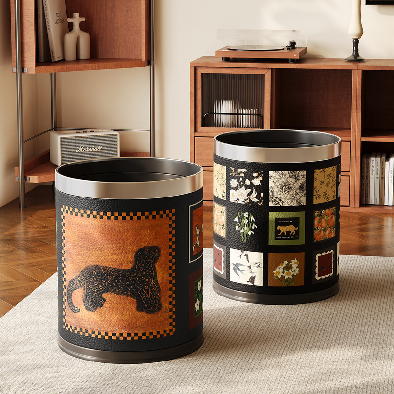 Medieval Style Leather Trash Can Bathroom Toilet Large Large Capacity Paper Basket High-Looking Bedroom Kitchen Trash Basket Medieval Style Leather Trash Can Bathroom Toilet Large Large Capacity Paper Basket High-Looking Bedroom Kitchen Trash Basket