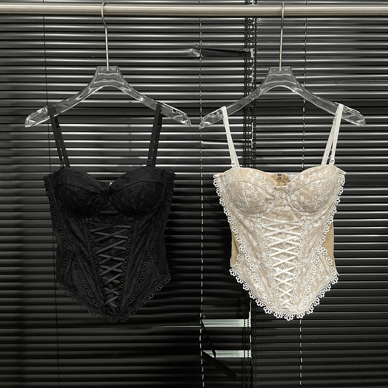 American-Style Pure and Sexy Lace Tube Top for Women, Cool and Slim-Fitting Fishbone Camisole Top