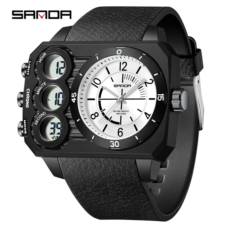 Reloj electrónico SANDA Reloj deportivo multifunción de cuenta regresiva de doble pantalla Reloj de estudiante de gran esfera luminoso impermeable