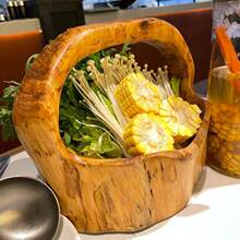 创意火锅店蔬菜菌菇拼盘实木提篮餐具特色树根配菜筐自助烤肉摆盘