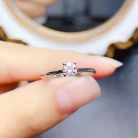 新款天然摩根石戒指S925银镶嵌主石4*4mm百搭网红爆款女饰批发