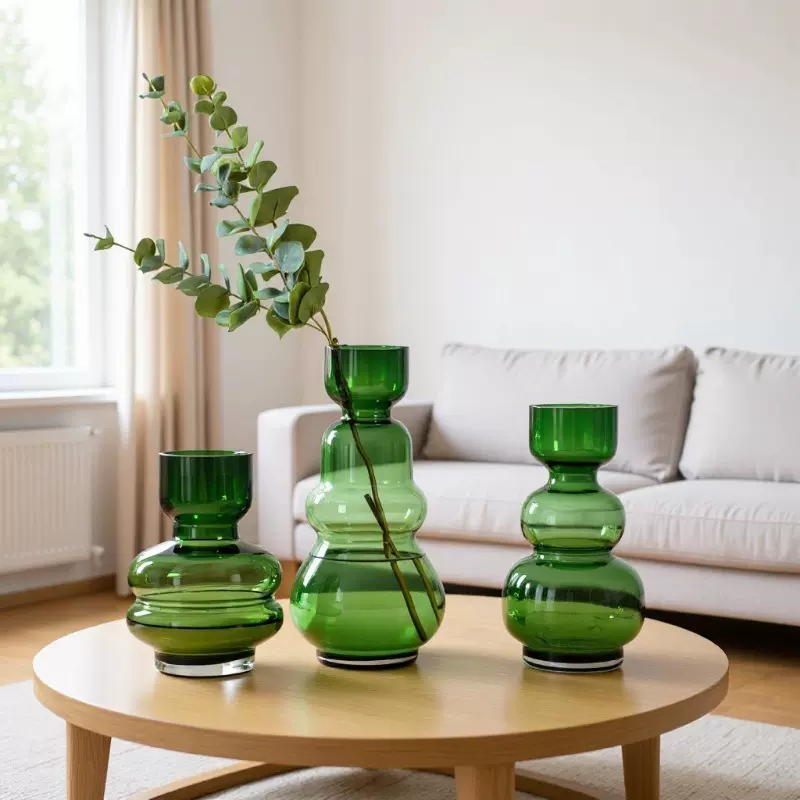 【富瑞通】创意玻璃花瓶轻奢风格牛油果绿色水培容器家居饰品摆件