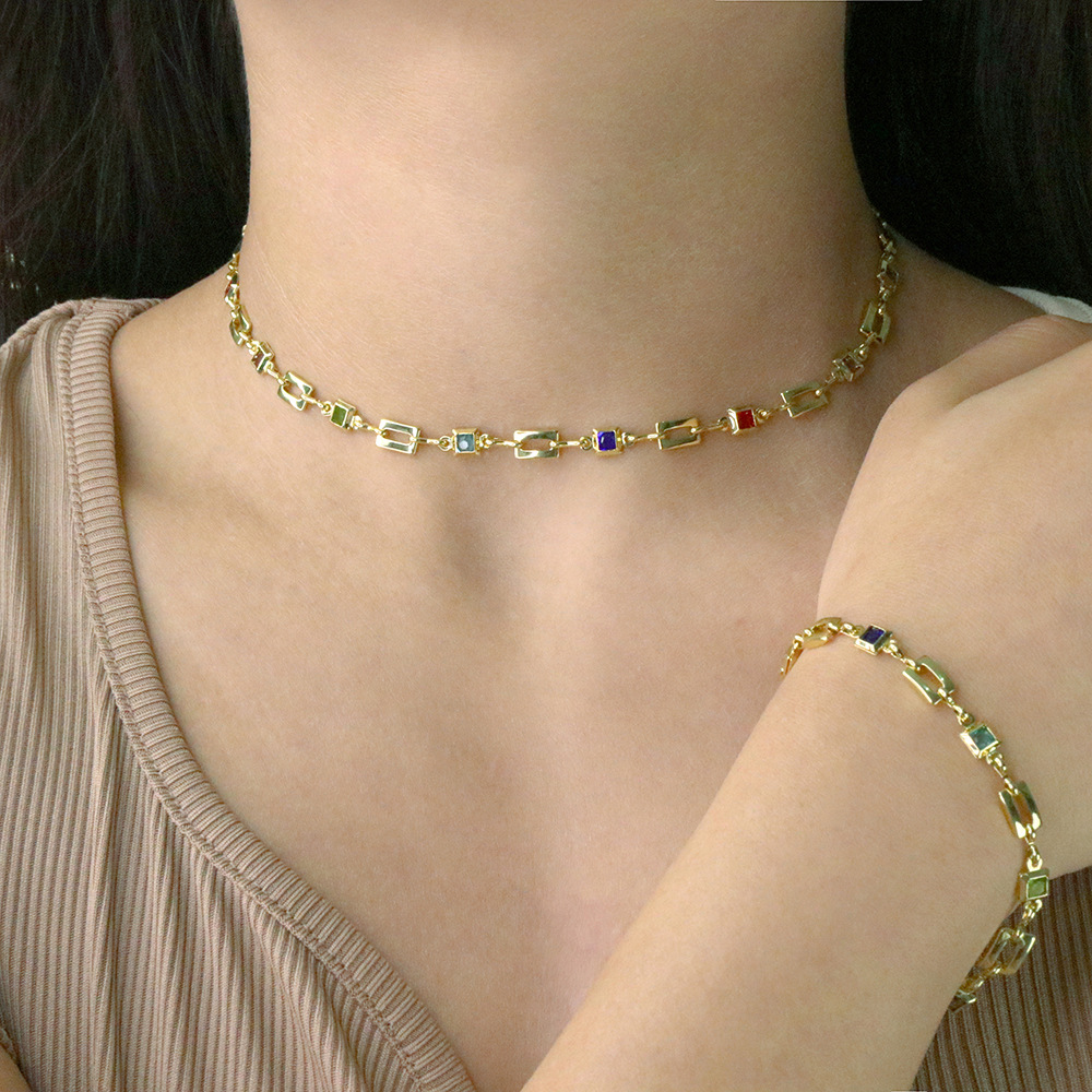 Fashion Square Copper Inlay Zircon Bracelets Necklace