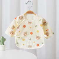 Новый новорожденный летняя марля с половиной спины, только что родившийся тонкий с длинными рукавами, один топ, хлопчатобумажная одежда без костей