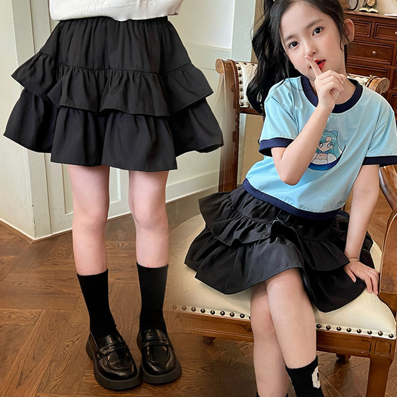 Girls Short Skirt Summer New Style Little Girl Fashionable Princess Skirt Primary School Student Cake Skirt Pants Casual Skirt Summer
