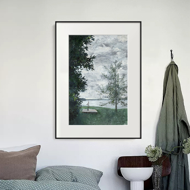 Small fresh ins Wind riverside landscape decorative painting living room wall murals niche art bedroom bedside background painting