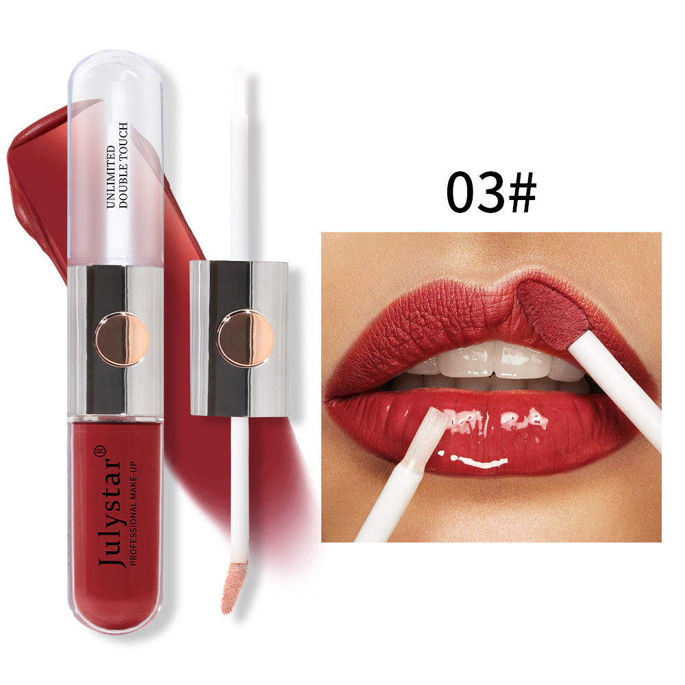 Julystar Beauty's double-head mirror lip gloss is easy to apply and does not fade or stick to a cup of water undefined
