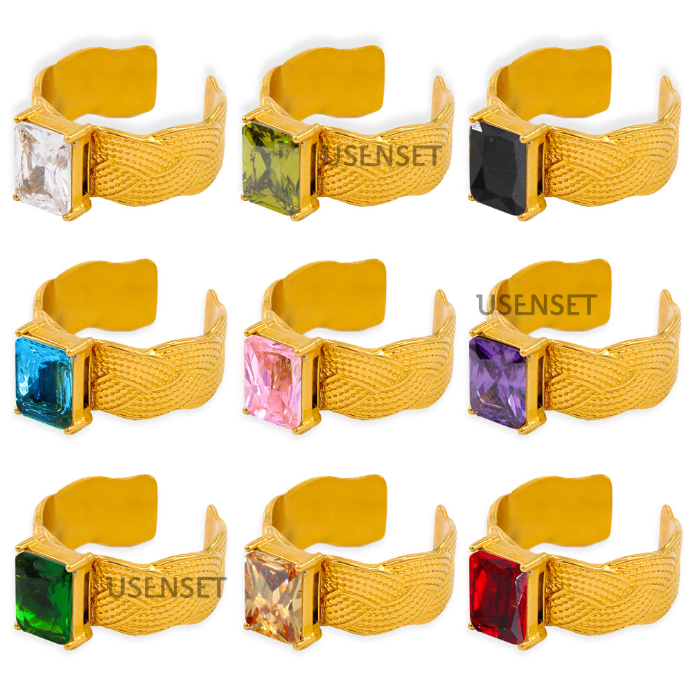 Retro Geometric Stainless Steel Plating Zircon Open Ring 1 Piece