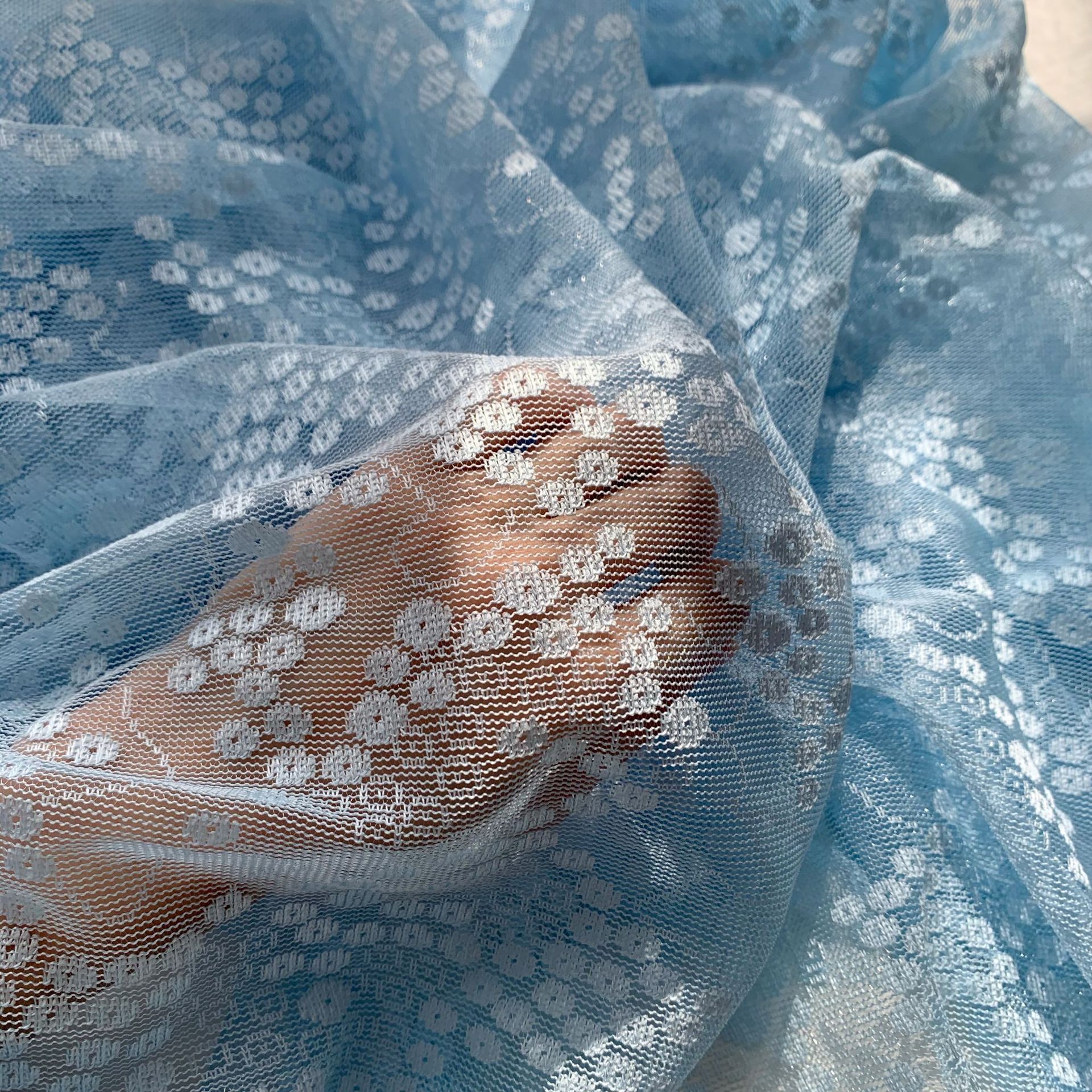 Jacquard malla de encaje no elástico poliéster pequeño círculo ropa para niños Hanfu Lolita tela en stock multicolor fábrica al por mayor