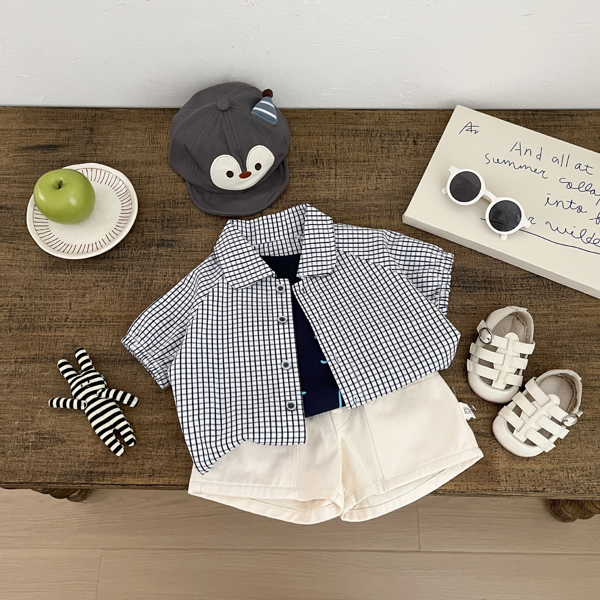 Camisas delgadas de manga corta de verano para bebés, ropa de bebé, camisa de algodón a cuadros, ropa casual