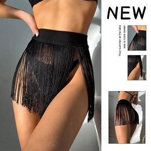 2025 New Cross-Border European and American Amazon Aliexpress Sexy Beach Tassel Skirt Solid Color Hot-Selling Ready-Made Swimwear
