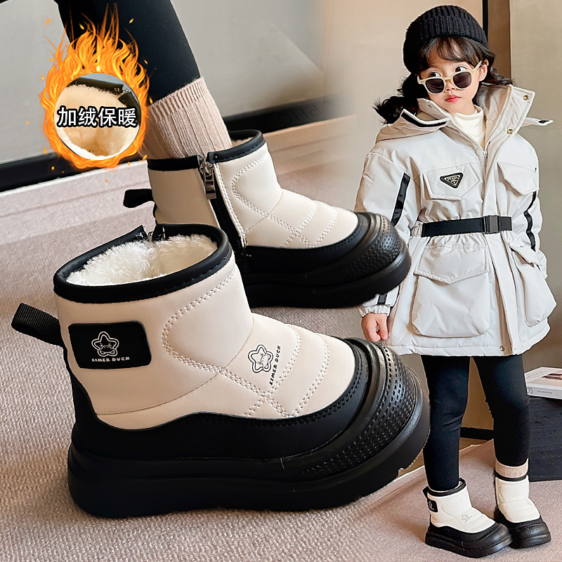 Botas de nieve de niñas invierno 2025 nuevos niños calentados zapatos de algodón de niñas botas de algodón de niñas gruesas botas cortas de lana image 1