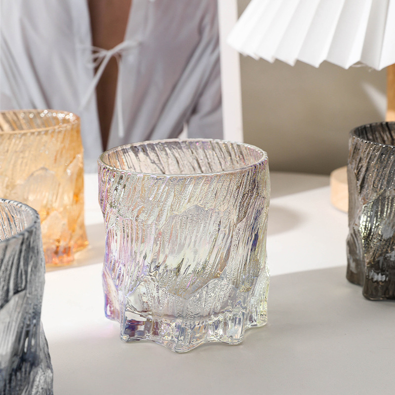 高級感玄冰杯ins風家用玻璃水杯冰川紋磨砂洋酒啤酒杯個性咖啡杯