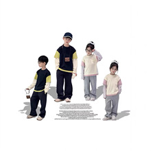 25秋季新款童装 MM男女童同款撞色拼接ins风假三件长袖上衣T恤