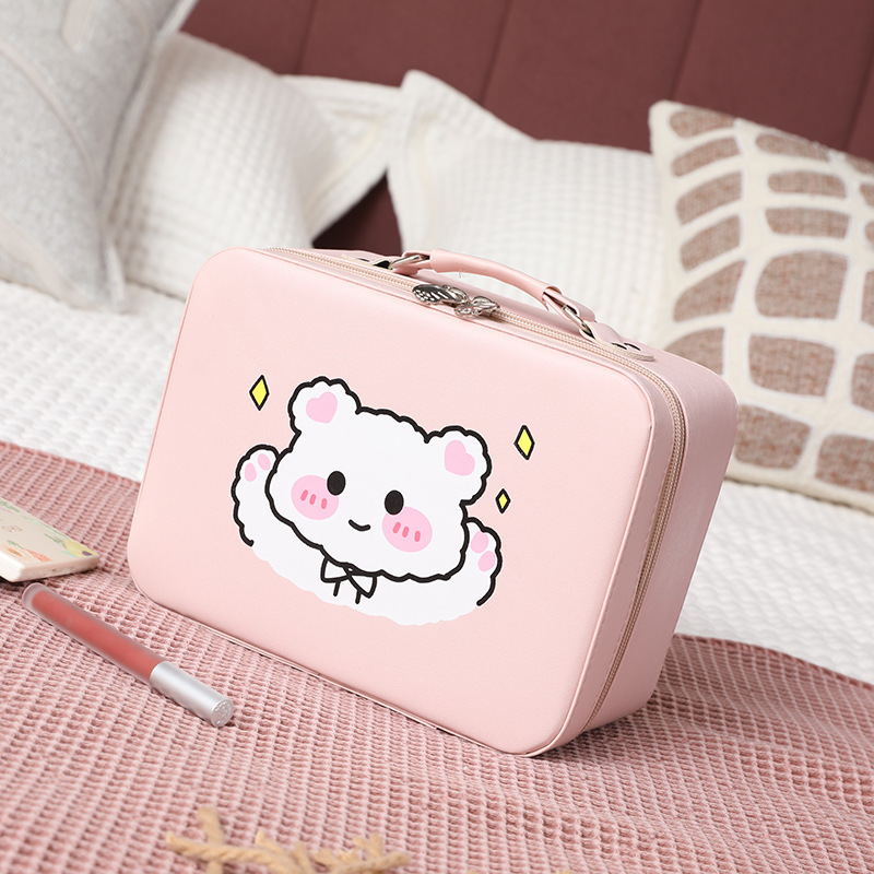 Gran capacidad de dibujos animados bolsa cosmética alta apariencia con gran espejo belleza herramientas almacenamiento caja cosmética gran capacidad maleta