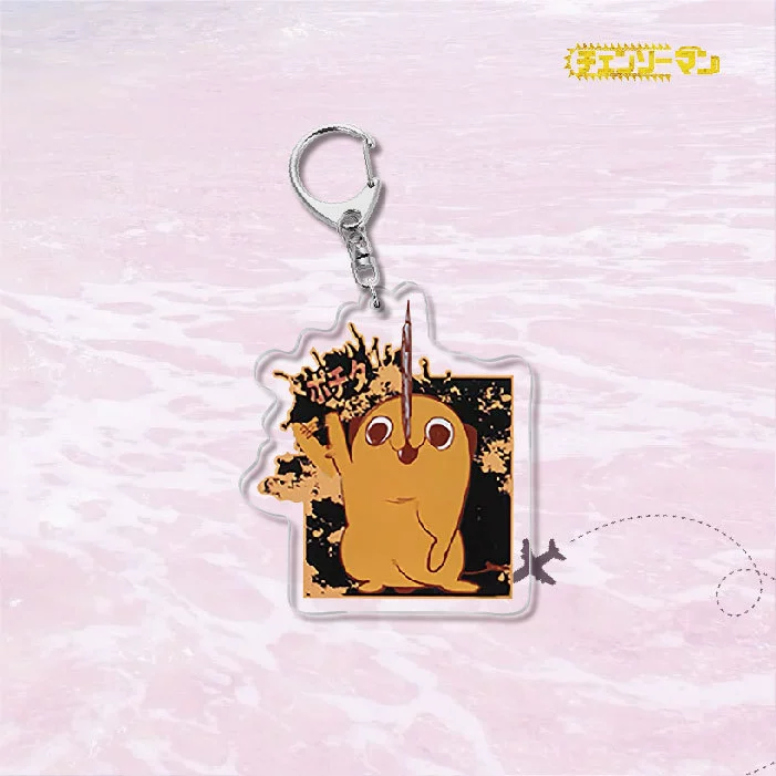 Acrylic keychain chainsaw character, double-sided 6 cm charm, metal ring & clasp