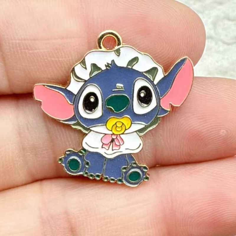 漫画アニメかわいいステッチ合金オイル滴下 diy ジュエリーアクセサリーネックレスイヤリングブレスレットキーホルダーペンダント|undefined