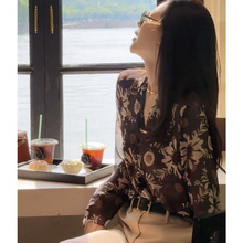 法式碎花印花雪纺衬衫女2025新款夏薄款长袖韩版防晒开衫薄纱上衣