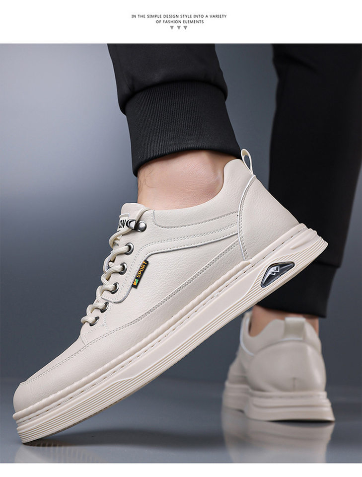 Giày da nam sneaker cổ thấp khâu chỉ thủ công, đế bằng, dây buộc phía trước — Màu nâu, Màu trắng, màu đen chi tiết 16