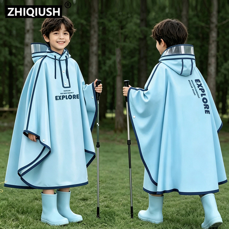 Raincoat for Children, Girls' Rain Poncho, Cycling Backpack, School Bag, Waterproof Full-Body Thickened Long Version for Elementary School Students