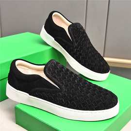 真皮编织豆豆鞋男2025新款潮牌磨砂皮懒人鞋户外百搭一脚蹬乐福鞋