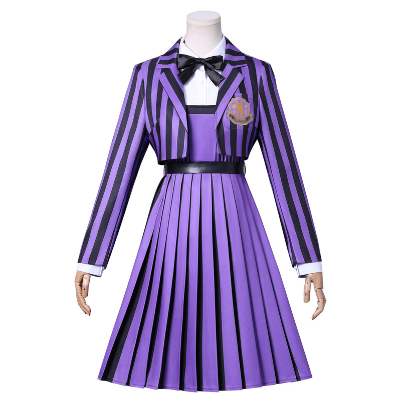 万圣节跨境星期三新款cos服星期三紫色条纹校服cosplay二次元服|undefined