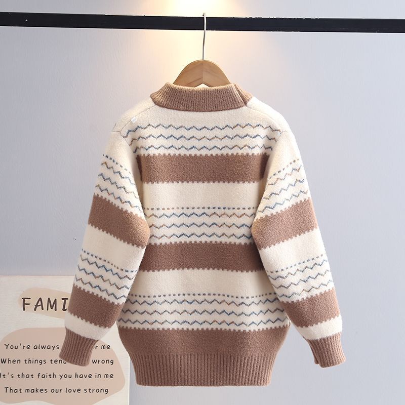 Boys' Autumn and Winter Thickened Sweater 2025 New Striped Knitwear Children's Pullover Stylish Base Layer Boys' Autumn and Winter Thickened Sweater 2025 New Striped Knitwear Children's Pullover Stylish Base Layer