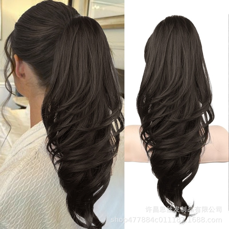 亚马逊跨境假发 抓夹马尾螺纹卷长卷发curly大波浪马尾辫ponytail|undefined