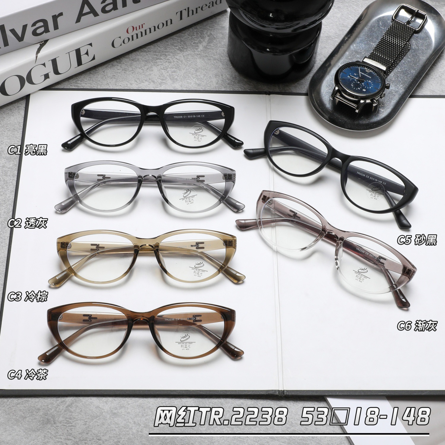 超轻TR90素颜黑框猫眼眼镜框 女款近视眼镜可配度数时尚ins防蓝光