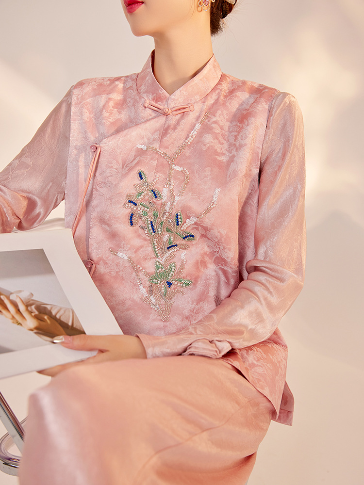 Áo vest rời phong cách Trung Hoa mới thêu họa tiết nặng, dáng rộng sang trọng M8036 — Màu vàng, Màu hồng