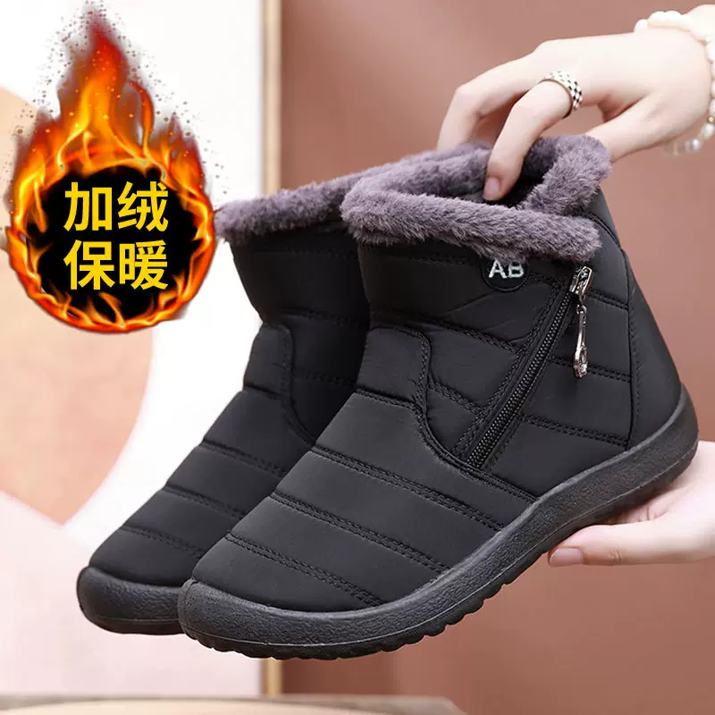 亚马逊跨境爆款棉靴男女情侣款高帮拉链雪地靴防水布外贸加厚棉鞋
