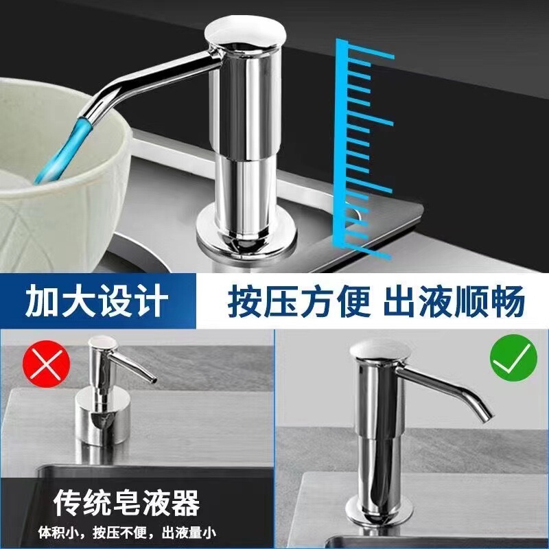 台所の水槽の石鹸の液体器の家庭用の野菜のたらいは高い延長の食器洗いの液体の抽出器の洗剤を加えて抽出器を押します。|undefined