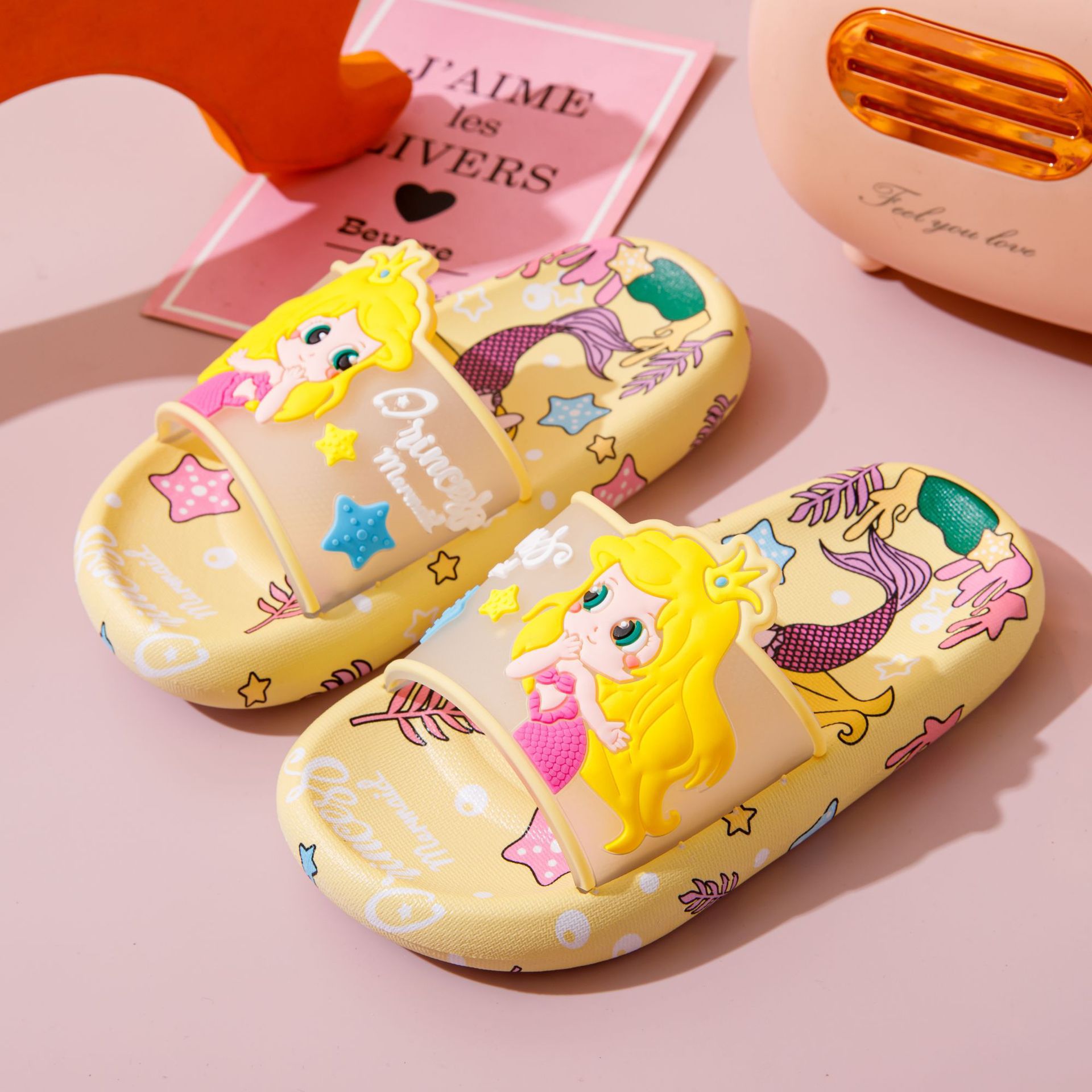 Children's Slippers Cartoon Cute Mermaid Children's PVC Heat Transfer Transfer Shoes Cross-border One-Piece Hair