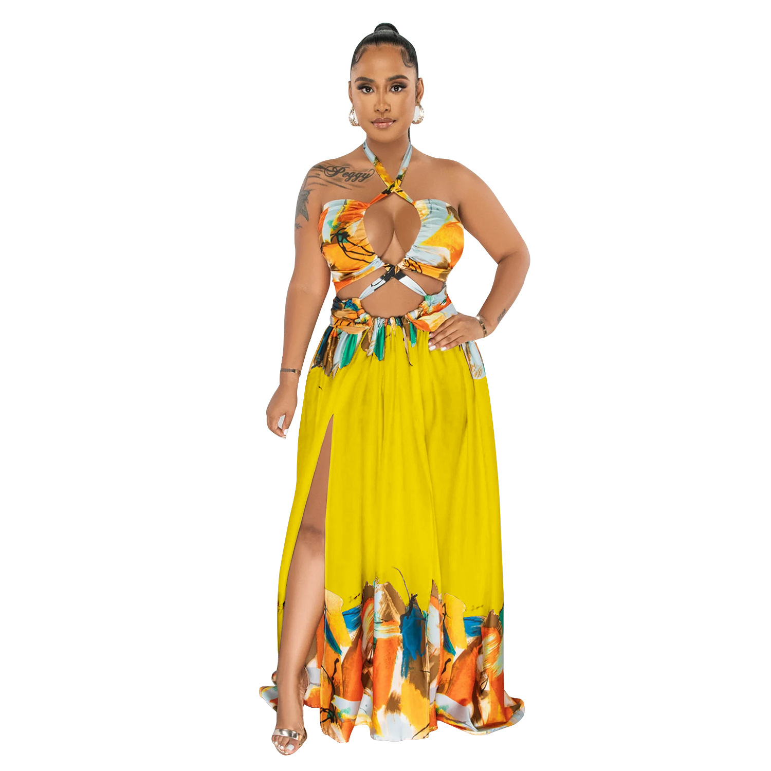 C6263 transfronteriza AliExpress Amazon ropa de mujer de moda europea y americana contraste color encaje vestido sin mangas de pecho envuelto vestido image 8