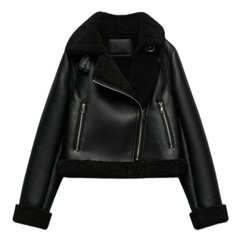 クロスボーダー AliExpress 人気の婦人服 ZR スポットブラック暖かい毛皮オールインワン両面 PU 模造レザージャケット女性用