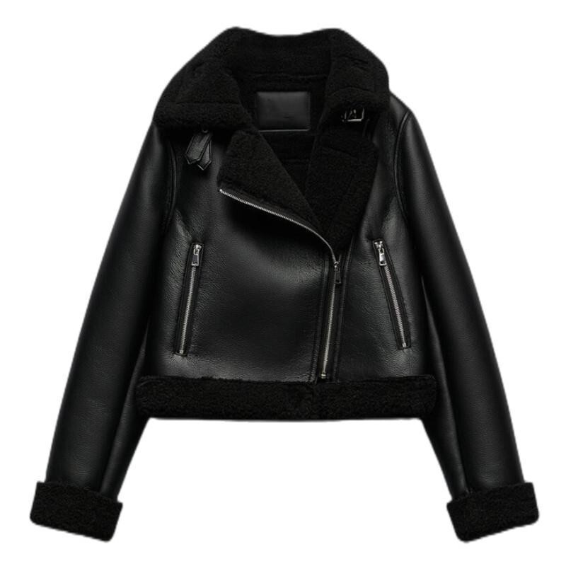 Cross-Border Aliexpress Popular Women's Clothing Zr Spot Black Warm Fur One-Piece Double-Sided Pu Imitation Leather Jacket for Women Cross-Border Aliexpress Popular Women's Clothing Zr Spot Black Warm Fur One-Piece Double-Sided Pu Imitation Leather Jacket for Women