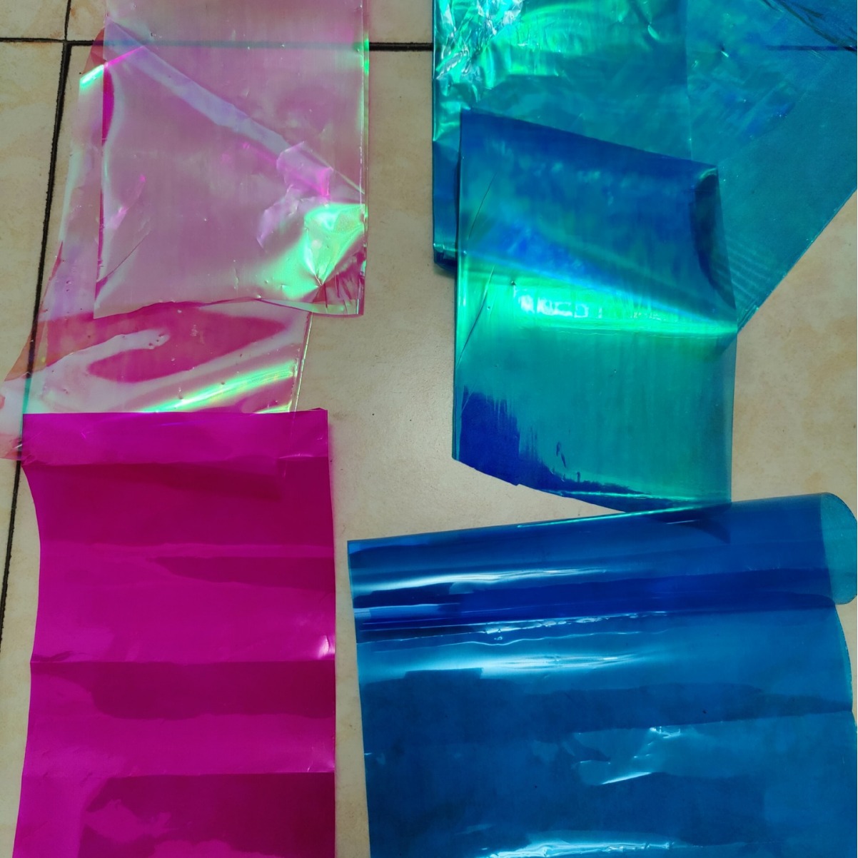 透明复合彩鱼皮包毛钩纤维装饰绑钩亮片纸假鱼片鱼饵挂饰品