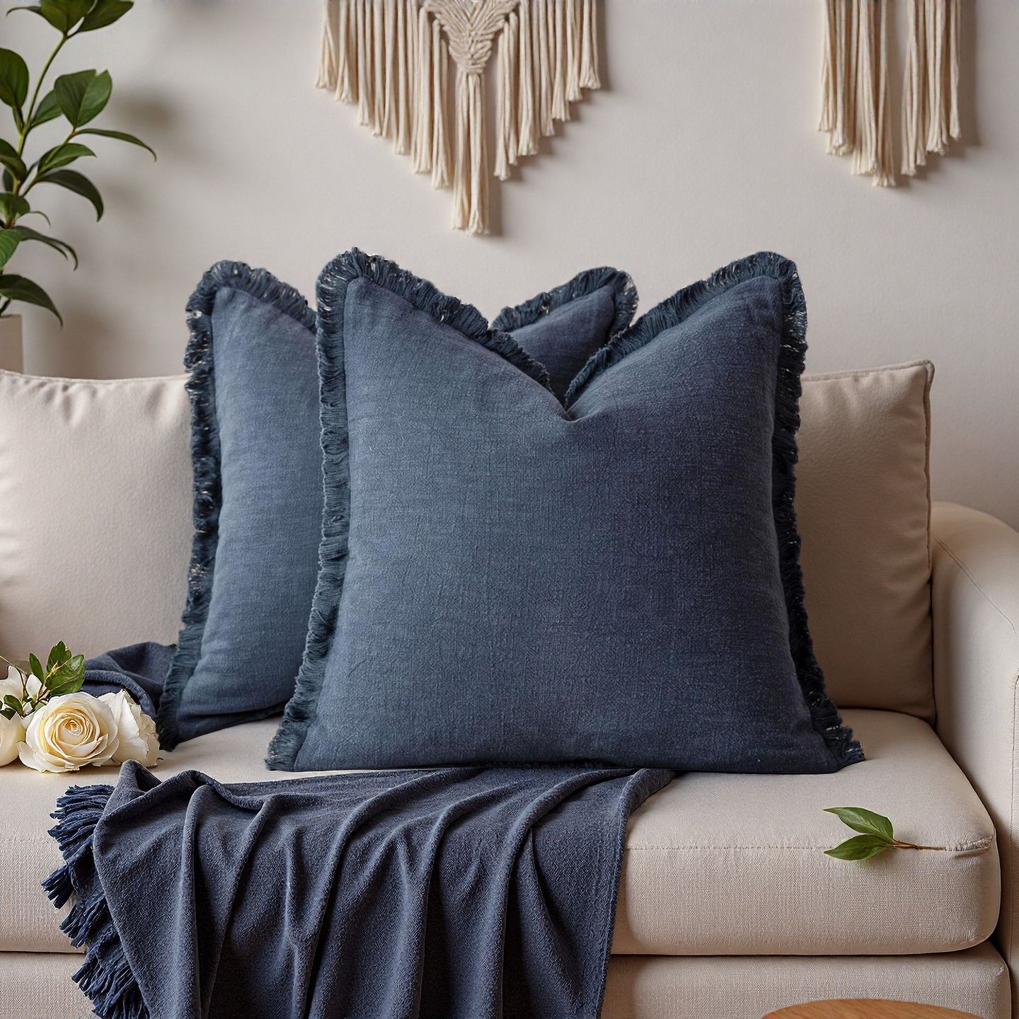 Verano almohada de algodón lavado con agua debe borda almohada cubierta de almohada sala de estar dormitorio sofá cama almohada de color sólido almohadilla desmontable y lavable