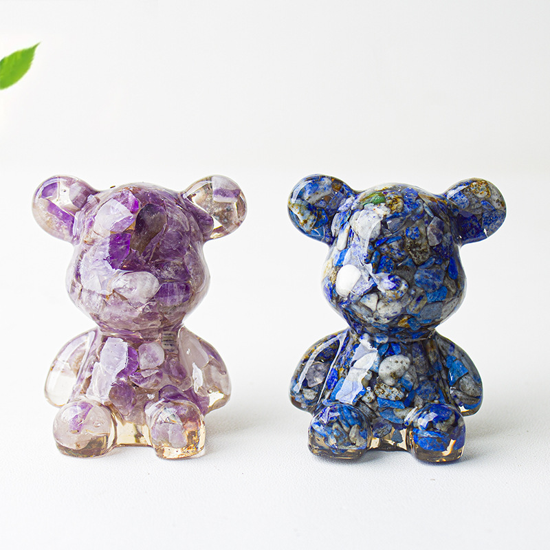 Cross-border natural crystal gravel glue drop bear sitting posture hug bear 3D violent bear office home living room table