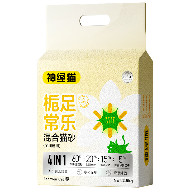 Gato Gardenia Desodorante Grupo Triple Mezcla Arena para gatos Cuatro en uno Fuerte absorción de agua Mezcla Limpieza de arena Productos para gatos