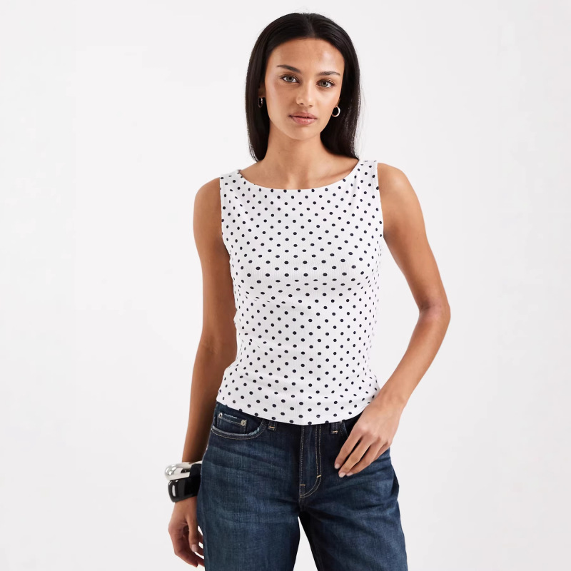 American-Style Ins Polka Dot Print Ribbed Top for Women, Summer Spicy Girl Style T-Shirt, Fashionable and Stylish Halter Neck Tank Top American-Style Ins Polka Dot Print Ribbed Top for Women, Summer Spicy Girl Style T-Shirt, Fashionable and Stylish Halter Neck Tank Top