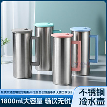 希益嘉不锈钢冷水壶直身凉水壶带盖防尘果汁水扎壶跨境单层冲茶壶