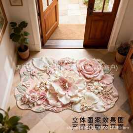 跨境亚马逊玄关脚垫牡丹花家用浴室吸水耐磨耐脏可剪裁硅藻泥地垫
