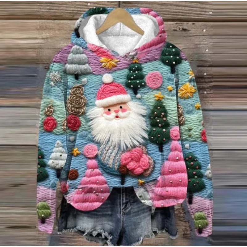 Moletom com capuz masculino com estampa divertida de Natal - Pulôver aconchegante com desenhos festivos, modelagem solta, manga longa, estilo streetwear_voghion.com