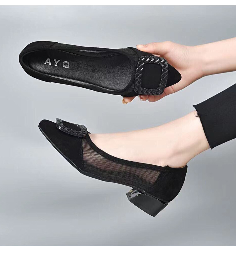 Giày lười nữ mũi nhọn da lưới thoáng khí, xỏ chân tiện lợi, gót 3 cm — Gót đen cao 3 cm chi tiết 16