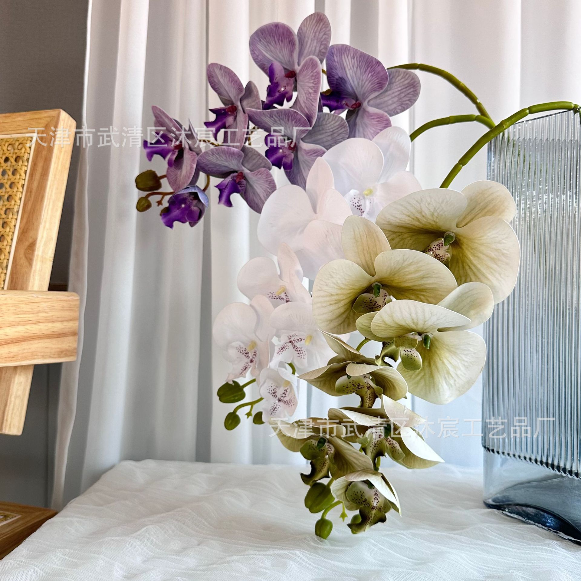 3D 7-cabeza Phalaenopsis mano-sensación de película Phalaenopsis venta al por mayor boda hogar decoración floral tiro flor material