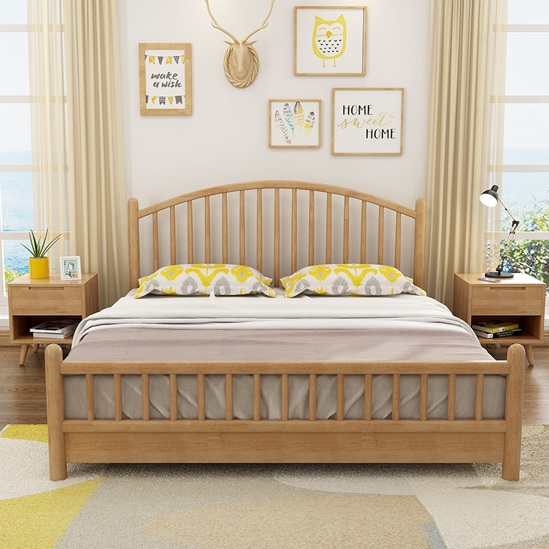 Cama de madera maciza nórdica simple moderno 1,8 m dormitorio principal 1,5 m cama doble económica japonesa cama corta cama de boda