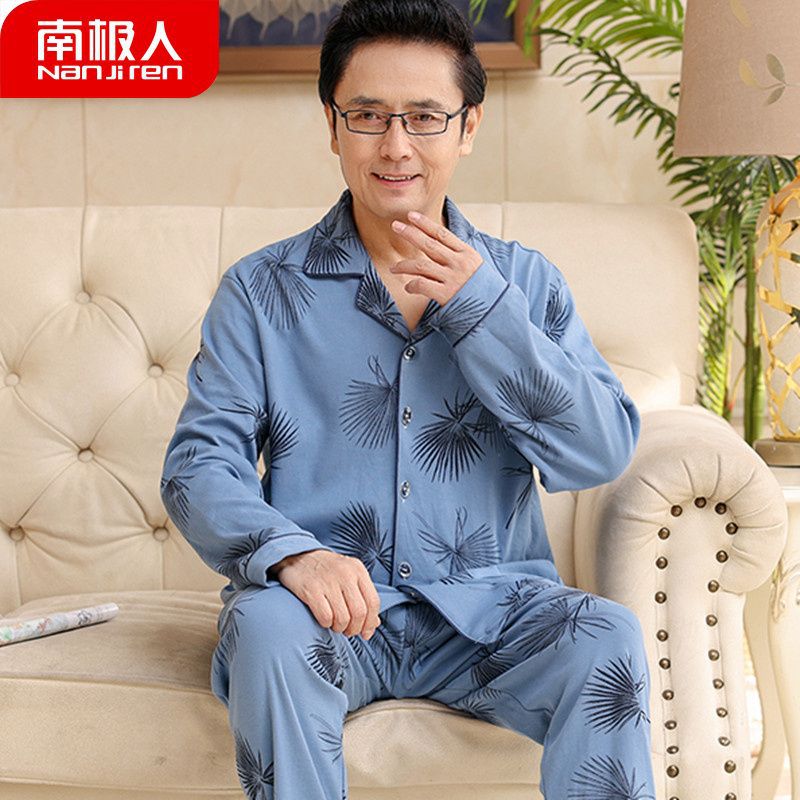 Pijamas de hombre primavera y otoño de mediana edad 100% algodón de manga larga de mediana edad y anciano papá más tamaño traje de homewear