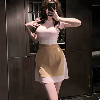 桃奈尔大码情趣内衣性感工装好利来服务员制服装cos女仆撞色连衣