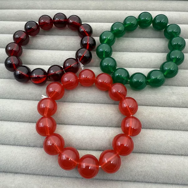Imitation Agate Red and Green Glass Beads Baking Paint Bracelet Size and Size Simple Men's and Women's Bracelet Live Stall Selling Jewelry